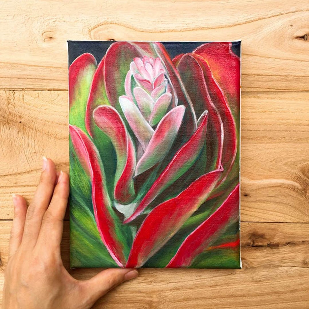 红绿叶片多肉植物小型油画。园艺爱好仙人掌绿植居家装饰收藏。 - 海报/装饰画/版画 - 棉 
