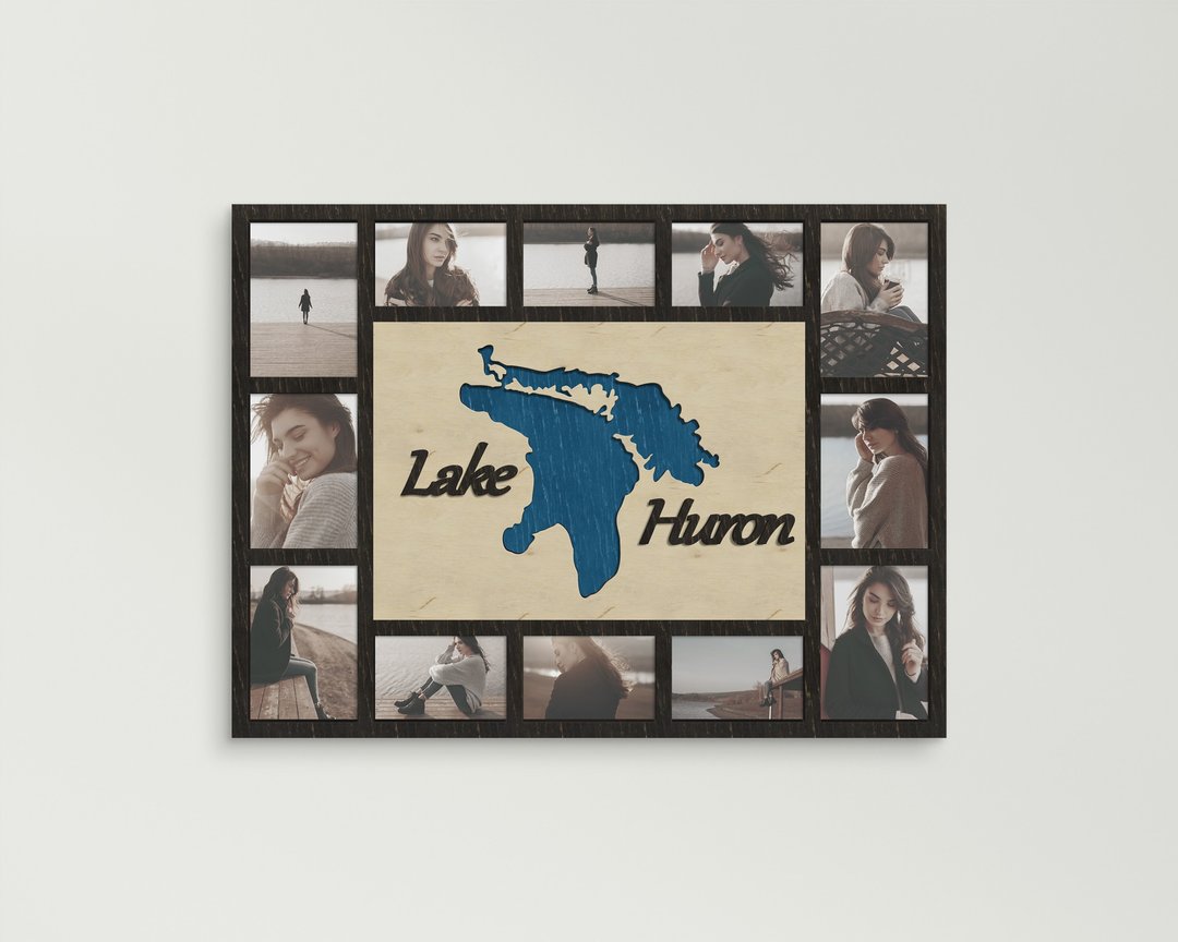 Custom lake design Rectangular photo frame collage Famous lake wall decor 58x79 - 墙贴/壁贴 - 木头 多色