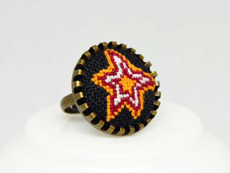 橙色星星刺绣戒指十字绣现代首饰手工制作的女士舞会礼物 - 戒指 - 绣线 橘色