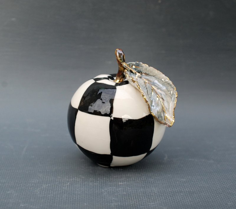 苹果雕像，不寻常的陶瓷水果，蓝色仙女苹果，抽象艺术方形无花果 - 摆饰 - 陶 多色