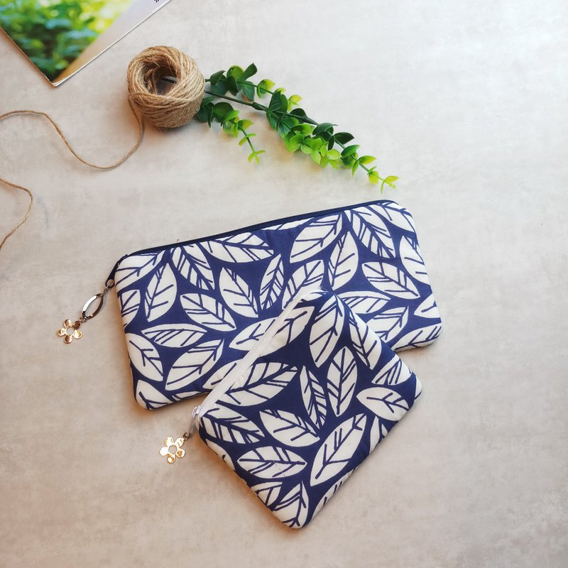 拉链包 散纸包 笔袋 化妆袋 收纳包两件套 (PS-017) - 化妆包/杂物包 - 棉．麻 蓝色