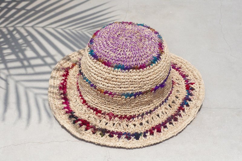 限量一件 手工纱丽线编织棉麻帽/编织帽/渔夫帽/草帽/草编帽 - 手捻纱丽线镂空编织 - 帽子 - 棉．麻 多色