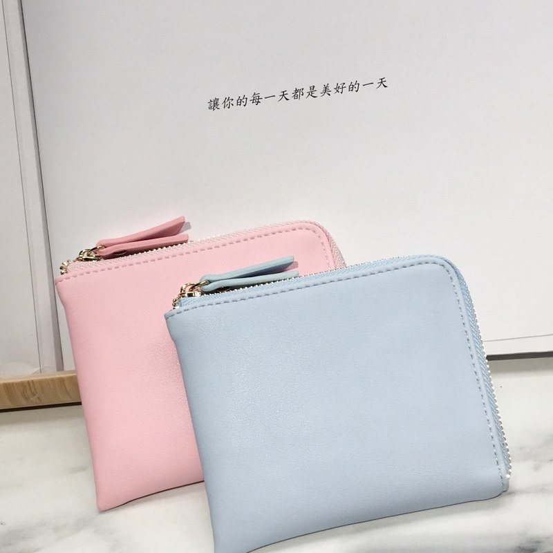 新色手作好礼 口袋小钱包L型拉链短夹 情人节 生日 圣诞交换礼物 - 皮夹/钱包 - 防水材质 