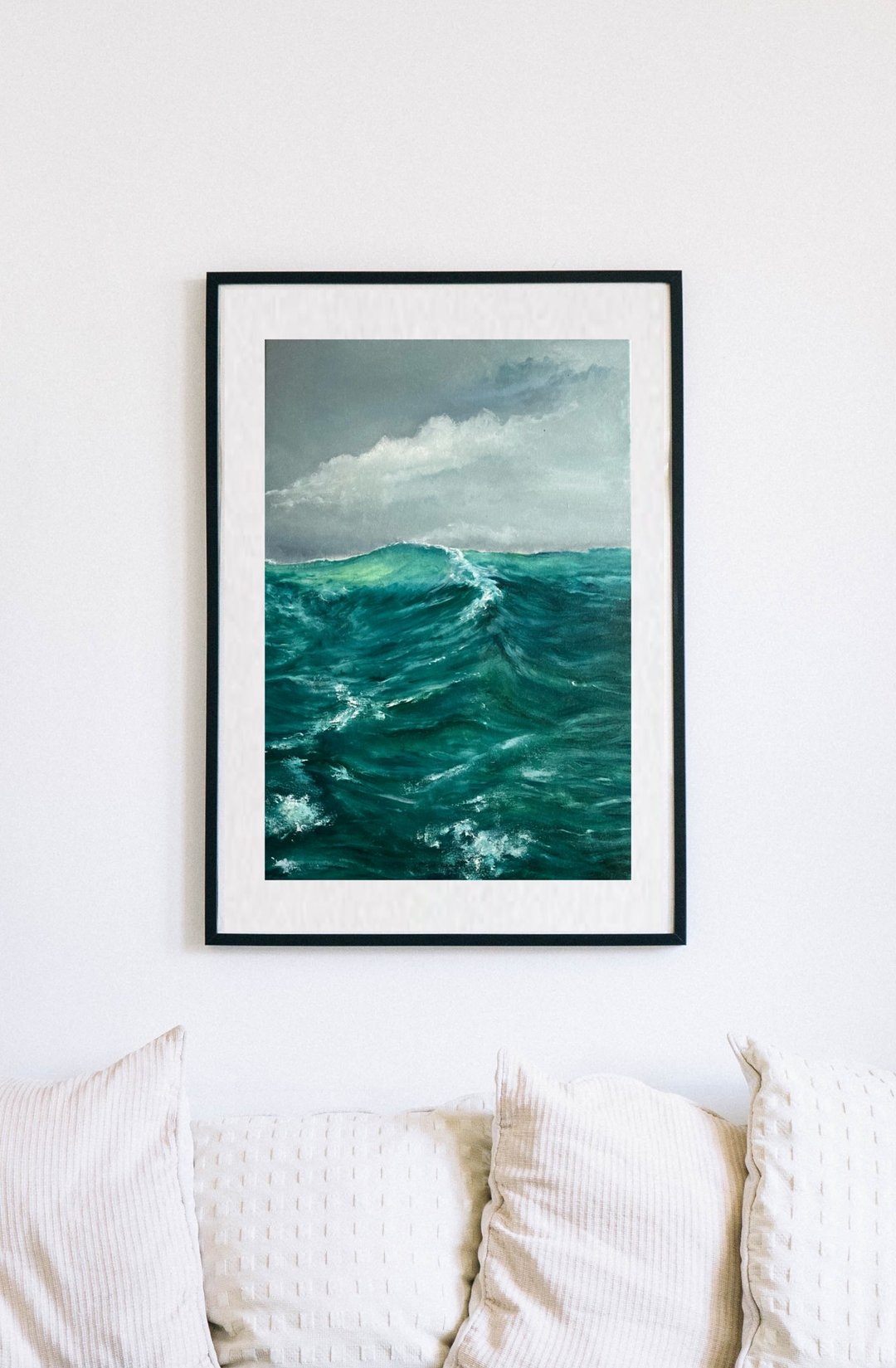 Wave Original Painting, Oil On Canvas, Seascape Painting, Ocean Art, Green Decor - 海报/装饰画/版画 - 其他材质 绿色
