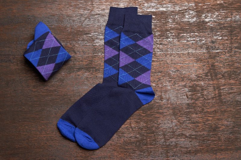 林果良品 苏格兰菱格绅士袜 靛蓝 - 绅士袜 - 棉．麻 蓝色