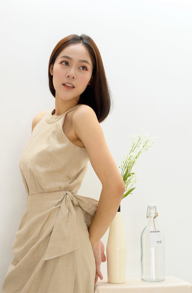 Mock neck top - Hemp100% in Latte - 女装上衣 - 其他材质 卡其色