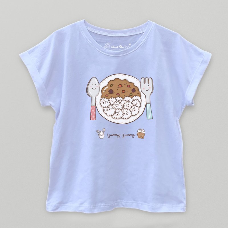 泡泡洋咖喱饭T-shirt - 女装 T 恤 - 棉．麻 白色