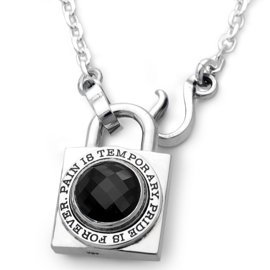 925 silver padlock necklace men,black stone,present for him,made in japan,fc137 - 项链 - 纯银 银色