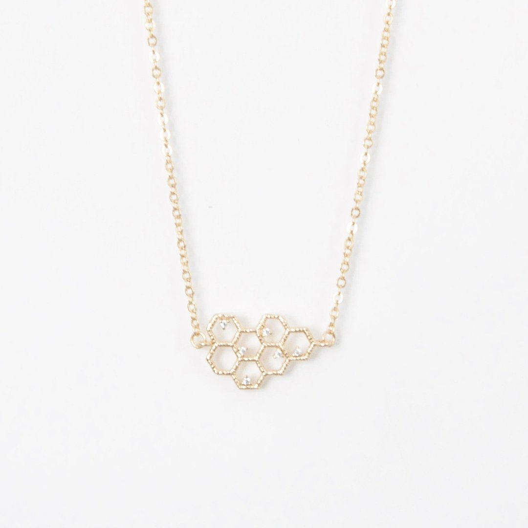 甜蜜蜜 闪闪。金。蜂巢 项链 My Honey Gold Honeycomb Necklace - 项链 - 其他金属 金色