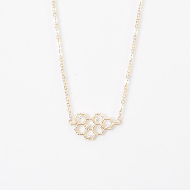 甜蜜蜜 闪闪。金。蜂巢 项链 My Honey Gold Honeycomb Necklace - 项链 - 其他金属 金色