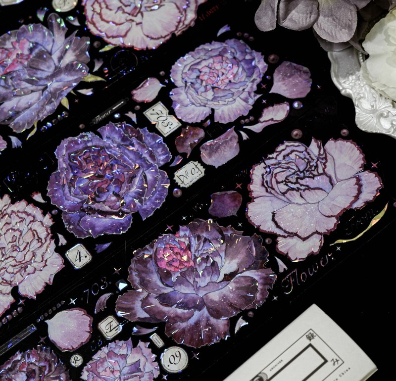 春风野马 カーネーション 花言葉 PET 和紙膠帶 貝殼光 台灣製 - 纸胶带 - 其他材质 紫色