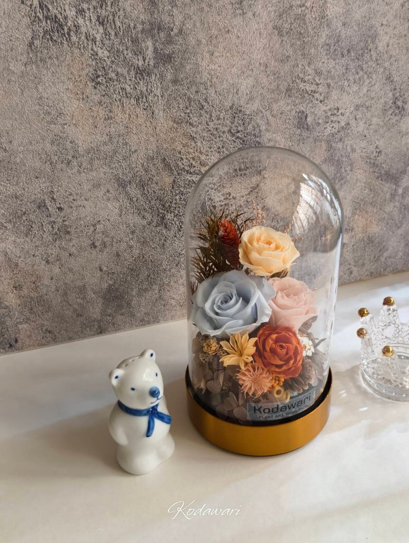 永生花玻璃罩.花盅(金底)祝贺花礼 生日.圣诞节.交换礼物.纪念日 - 干燥花/捧花 - 植物．花 