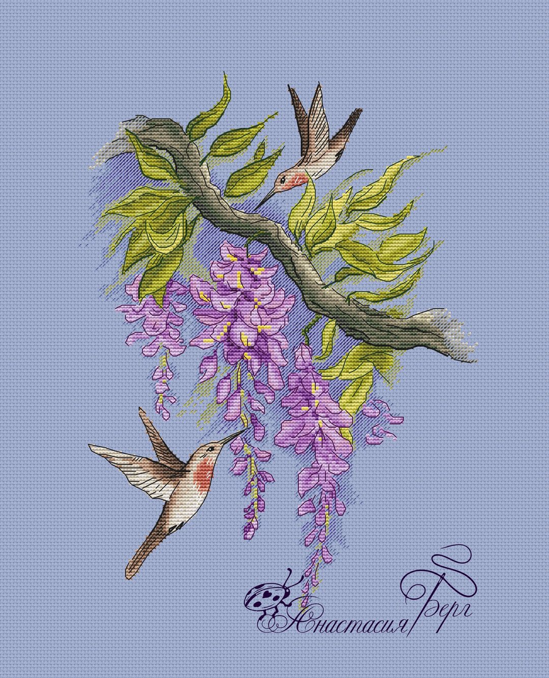 Wisteria Cross Stitch Pattern PDF Bird Cross Stitch Flower Cross Stitch - 手工艺教程/工具书 - 其他材质 