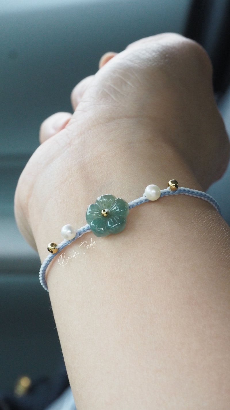 宝淇 -  花海 - 蓝花珍珠手绳 - 天然 A 货翡翠 - 手链/手环 - 玉石 蓝色