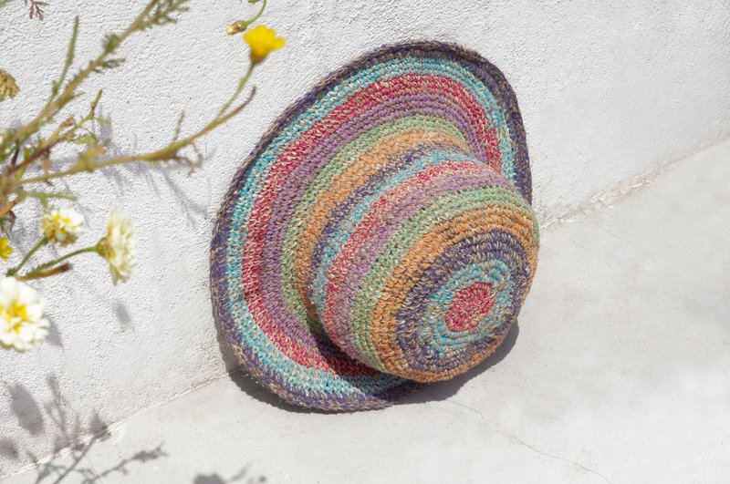 限量一件 手工编织棉麻帽/编织帽/渔夫帽/遮阳帽/草帽 - 热带水果冰淇淋 彩虹条纹 手织帽 - 帽子 - 棉．麻 多色