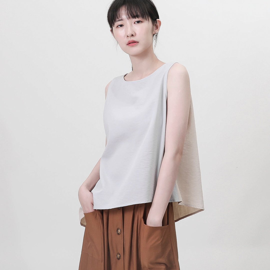 Rove_漂泊不对称背心_9SF007_浅灰/裸色 - 女装背心 - 棉 灰色