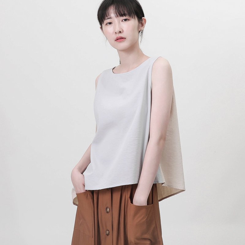 Rove_漂泊不对称背心_9SF007_浅灰/裸色 - 女装背心 - 棉．麻 灰色