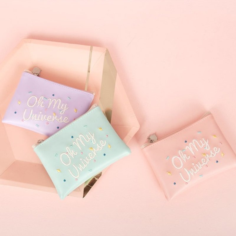 Dear My Universe 喔我的小宇宙迷你化妆包 - 粉 - 手拿包 - 真皮 粉红色