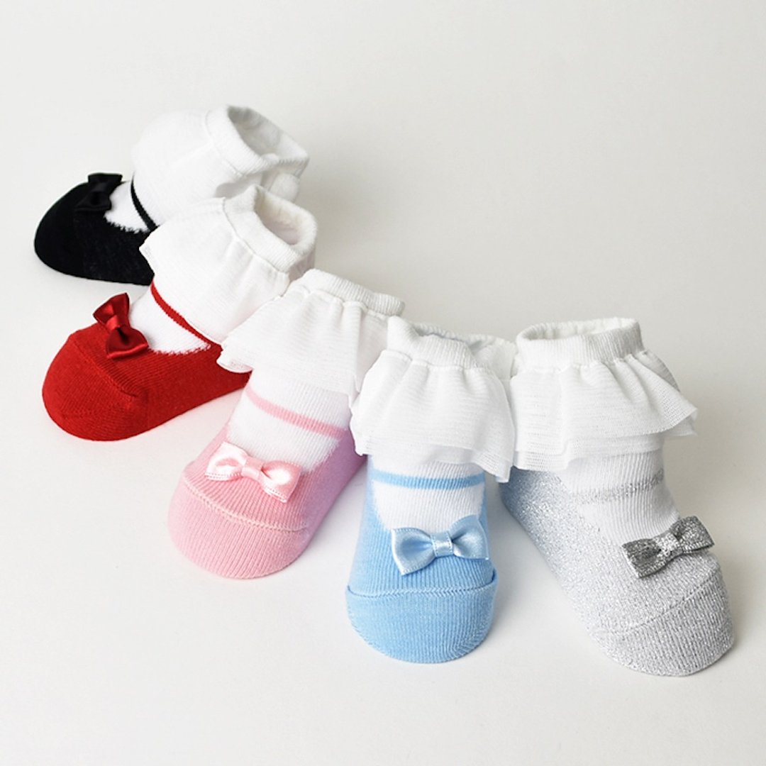 1312271 Shoes-style three-dimensional socks Ballet shoes Pop-up socks Made in Japan Black / Red / Pink / Blue / Silver 5 colors XS 9-12cm - 婴儿袜子 - 棉 黑色