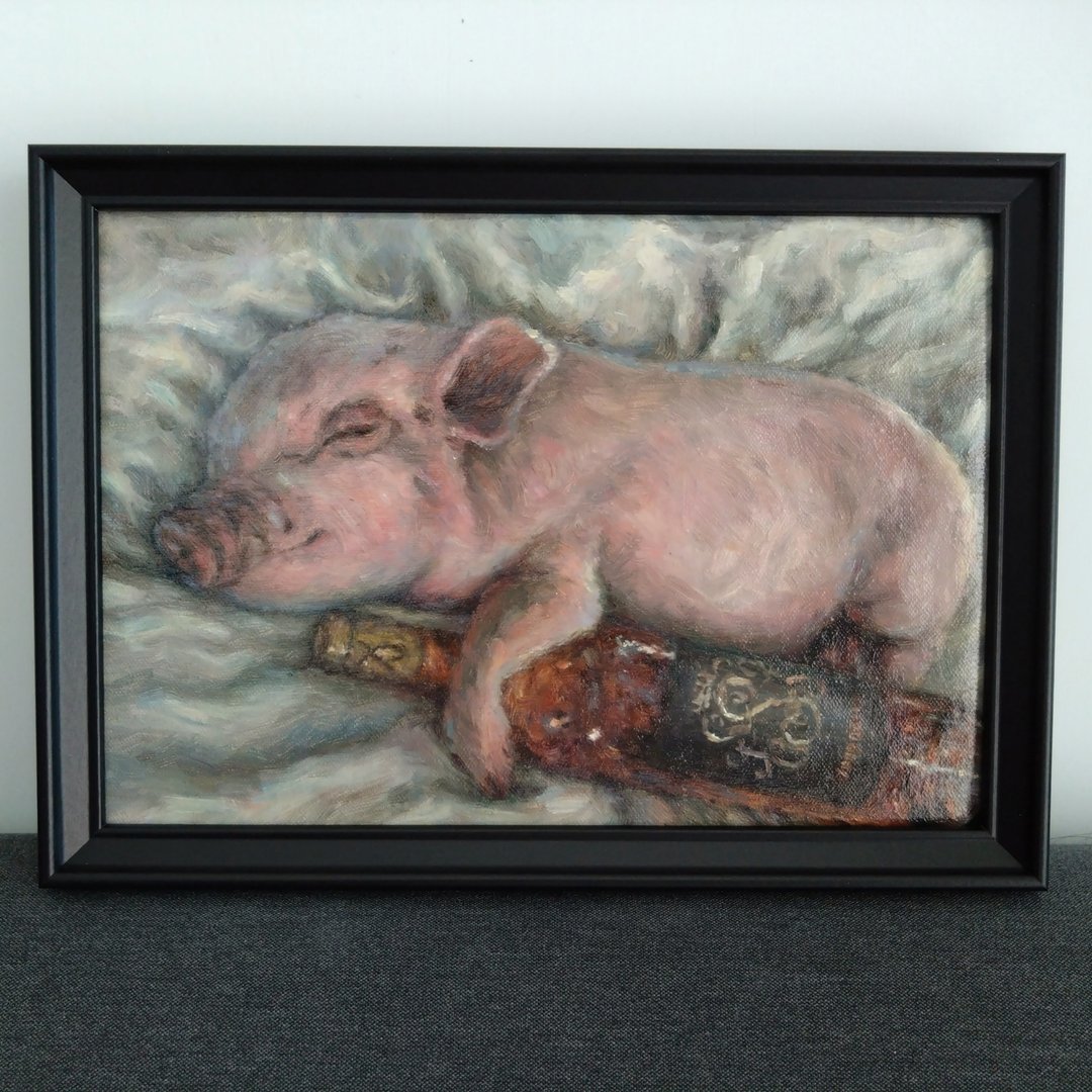 可爱猪仔油画 独一无二动物画  连框 - 海报/装饰画/版画 - 其他材质 白色