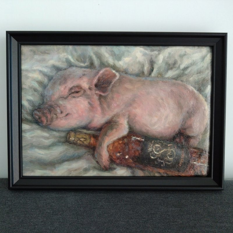 可爱猪仔油画 独一无二动物画  连框 - 海报/装饰画/版画 - 其他材质 白色