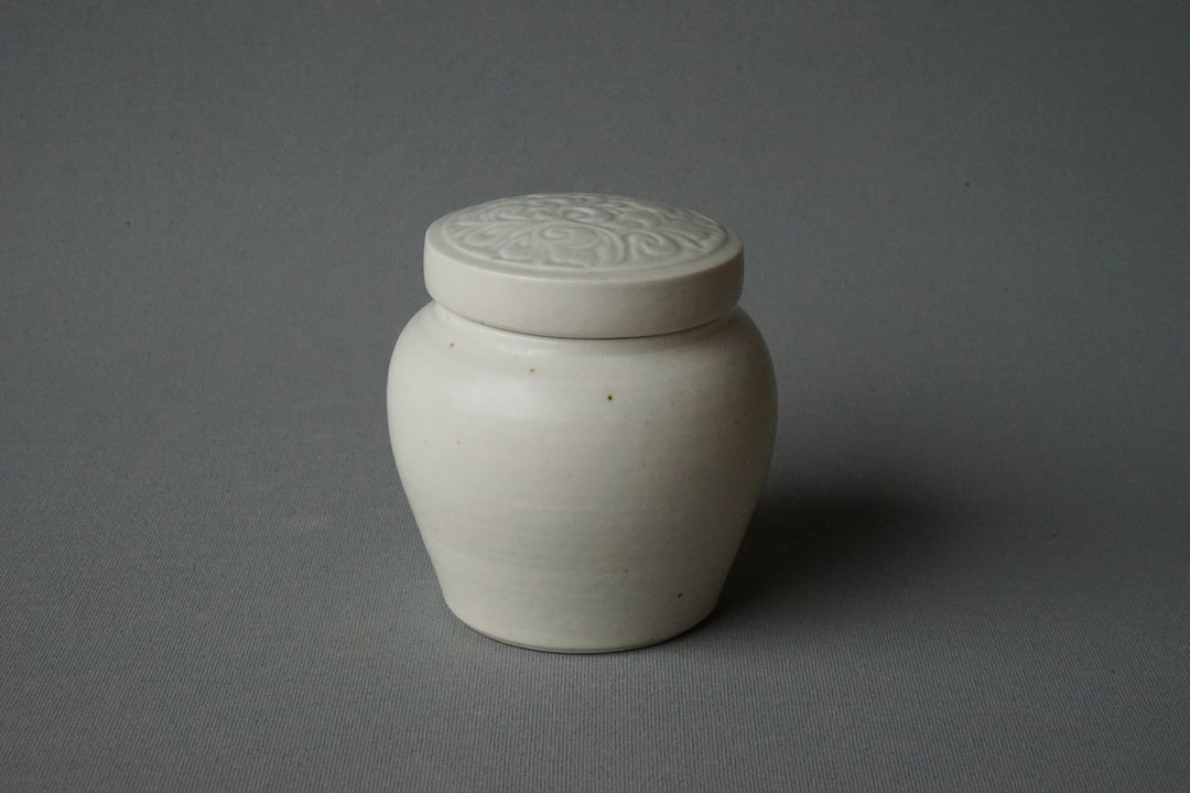 影青印花茶仓 - 茶具/茶杯 - 陶 白色