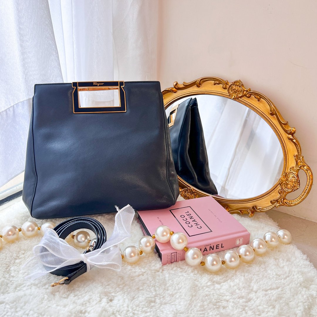 【日本中古】90-00's Vintage Ferragamo 31Bag - Navy - 手提包/手提袋 - 其他材质 蓝色