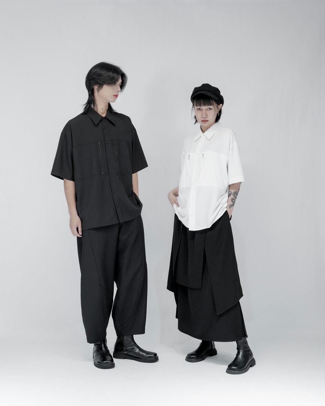 MUKK DESIGN 拉链口袋衬衫-黑 - 男装衬衫 - 聚酯纤维 黑色