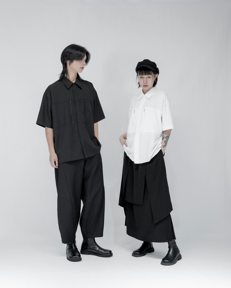 MUKK DESIGN 拉链口袋衬衫-黑 - 男装衬衫 - 聚酯纤维 黑色