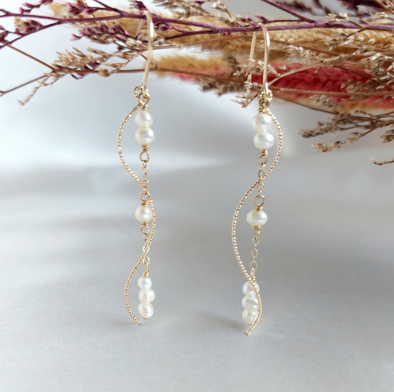 14kgf美国注金 天然珍珠耳环 | 手作定制 手链 项链 耳饰 饰品 - 耳环/耳夹 - 珍珠 