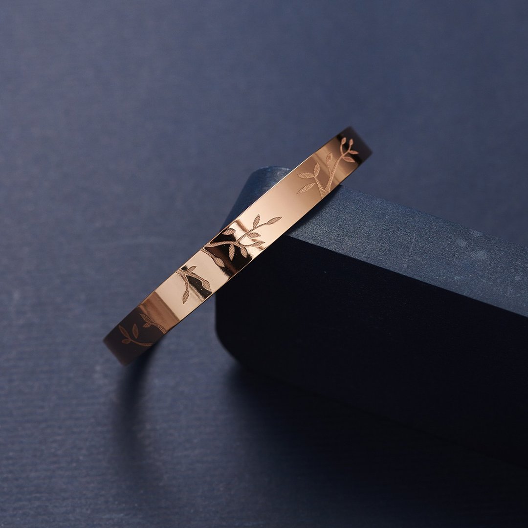 春枝茂盛刻纹手环(共两色) - 手链/手环 - 铜/黄铜 金色