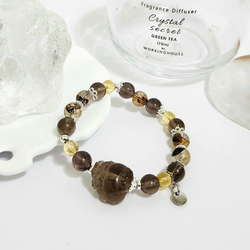 茶晶龙龟设计手链/招财聚财/消负能量/避邪之水晶 - 手链/手环 - 水晶 咖啡色