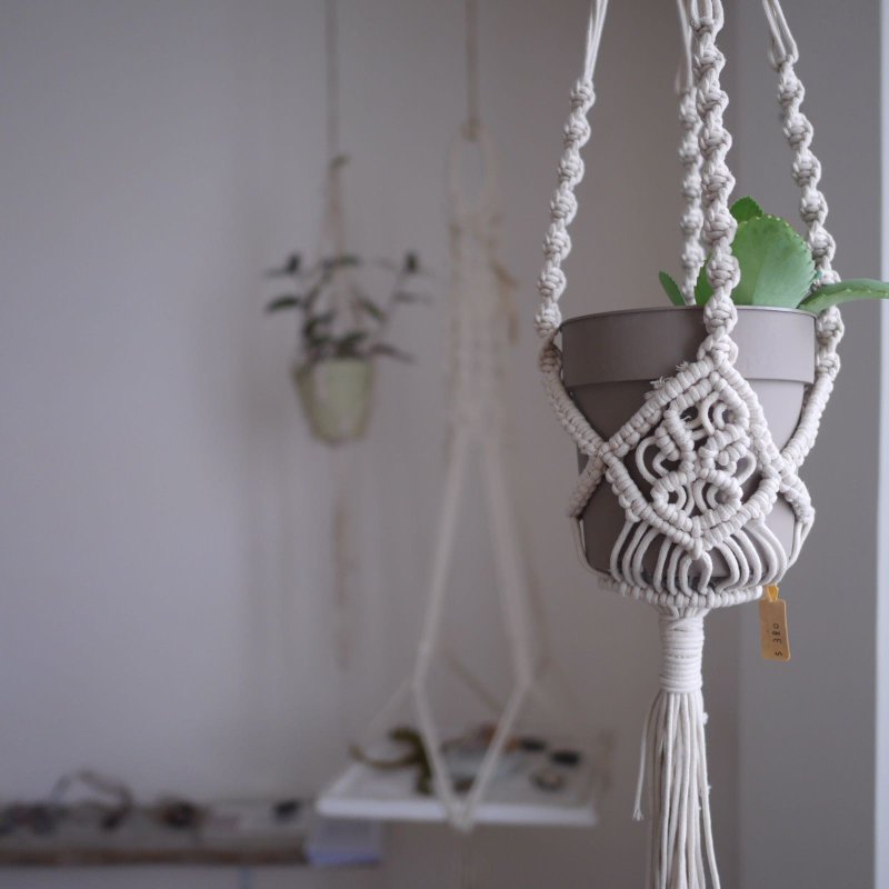 Macrame 编织植物吊篮 - 植栽/盆栽 - 棉．麻 白色