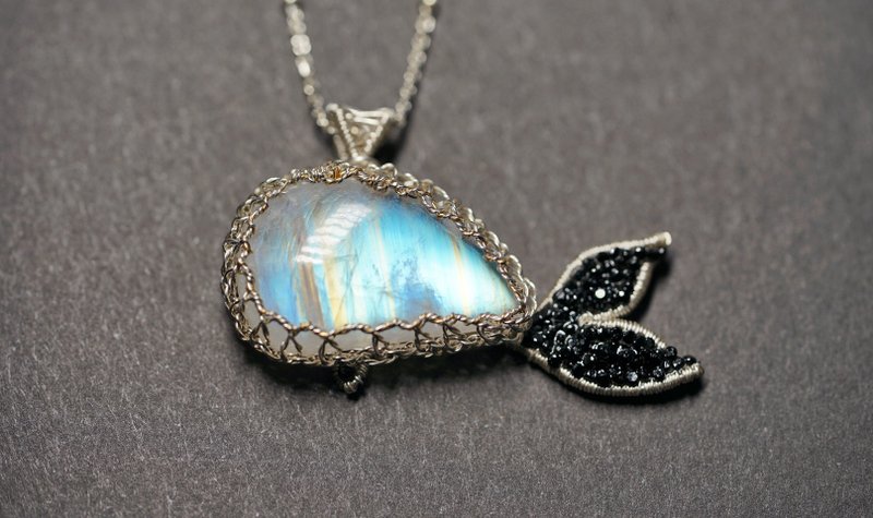 纯手工金银绕线蓝光月亮石链 - 项链 - 半宝石 多色