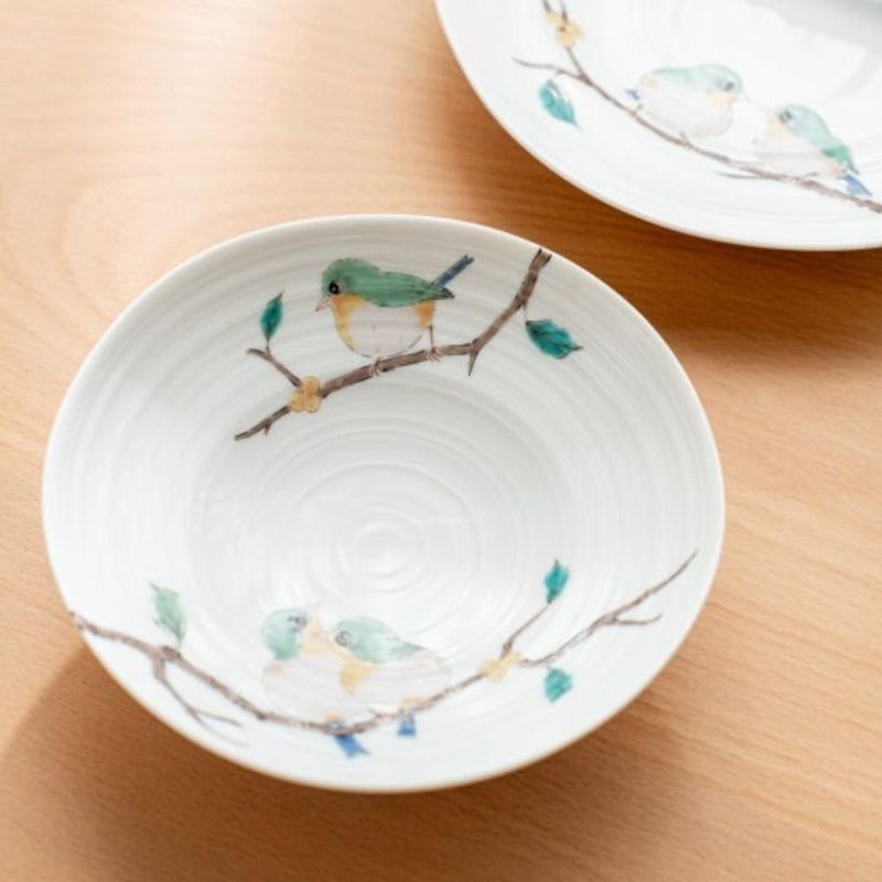 绿绣眼深皿 (16cm) /九谷青郊窑 - 盘子/餐盘/盘架 - 陶 白色