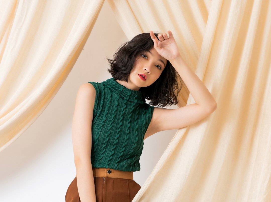 为你写诗 针织无袖背心Vintage Style Knit Top - 女装背心 - 聚酯纤维 绿色