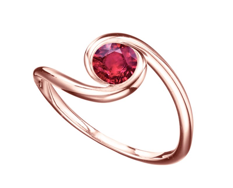 极简主义红宝石戒指 14K玫瑰金求婚戒指 优雅七月诞生石结婚戒指 - 戒指 - 贵金属 红色