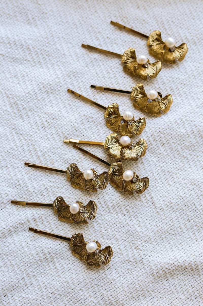 女孩与花系列 发夹-银杏 叶 单颗 水晶 发夹 珍珠 - 发饰 - 其他金属 白色