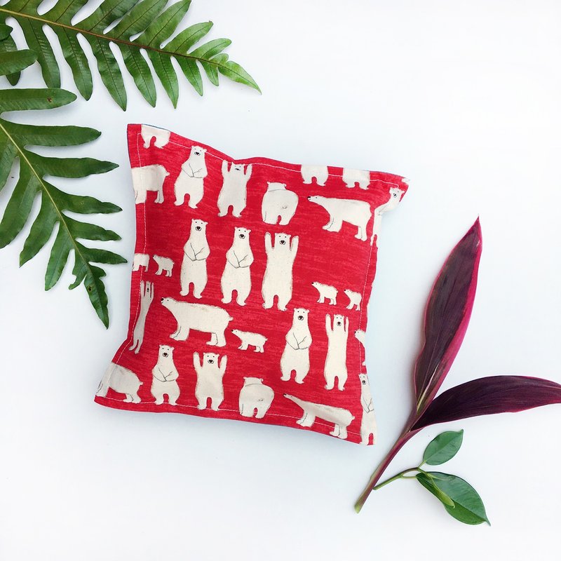 茶香午睡枕-你好吗北极熊 //喜气红// - 枕头/抱枕 - 棉．麻 