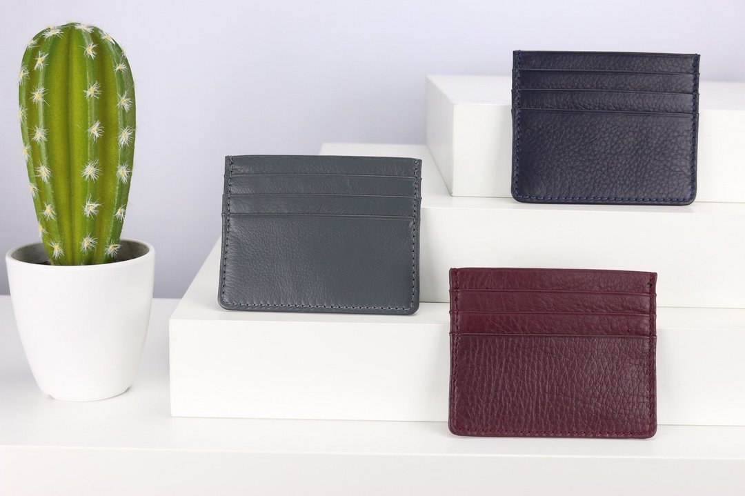 C006 Card Case Wallet - Red wine- Genuine leather - 皮夹/钱包 - 真皮 紫色