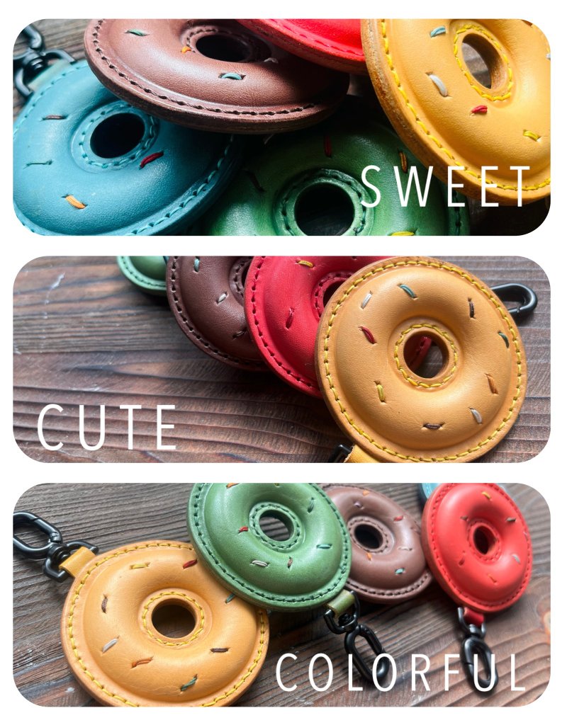 甜甜圈皮革挂饰 - 钥匙链/钥匙包 - 真皮 多色