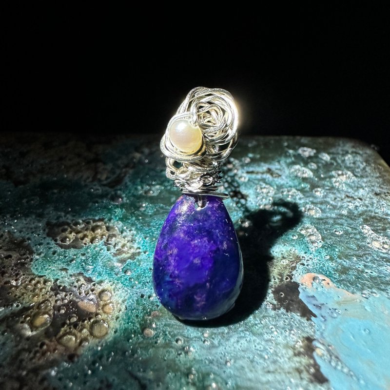 【独一无二款】 映黛 舒俱莱项链 珍珠 金属编织(附银链) - 项链 - 水晶 蓝色