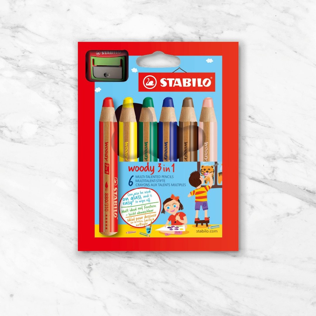 【stabilo】woody 3 in 1可水洗水彩粉腊笔6色纸盒组(原厂正货) - 其他 - 其他材质 多色