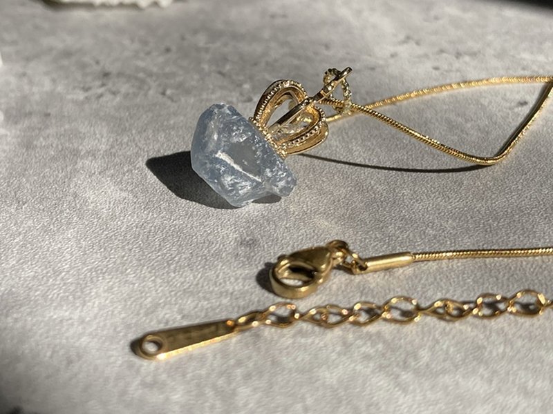 【天青石原矿。项链】天使石、水晶、矿物|天然石、锁骨链 - 锁骨链 - 水晶 蓝色