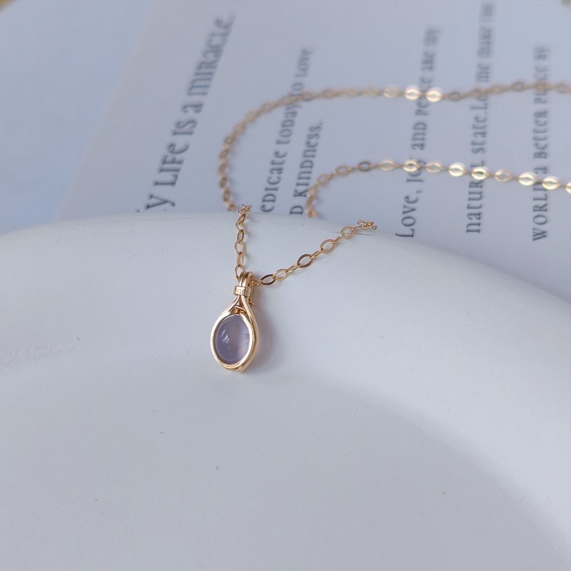 冰種藍玉髓吊墜 天然玉髓項鍊小顆手工吊飾14kgf鎖骨鏈 - 项链 - 半宝石 