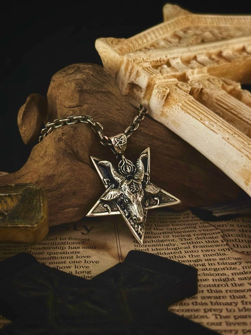 【新品】巴风特Baphomet / 五芒星 / 坠饰 / 单坠 - 项链 - 纯银 银色