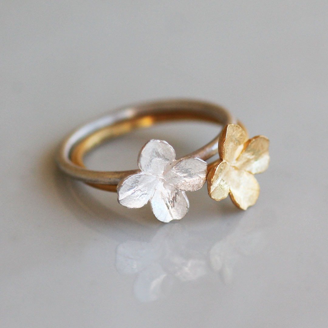 四叶幸运草  花戒指  /Clover ring/ - 戒指 - 纯银 金色