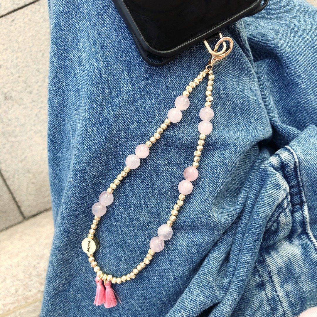 【MISIA】Phone Charm 天然水晶矿石手机吊饰-366金耀粉晶 - 吊饰 - 水晶 