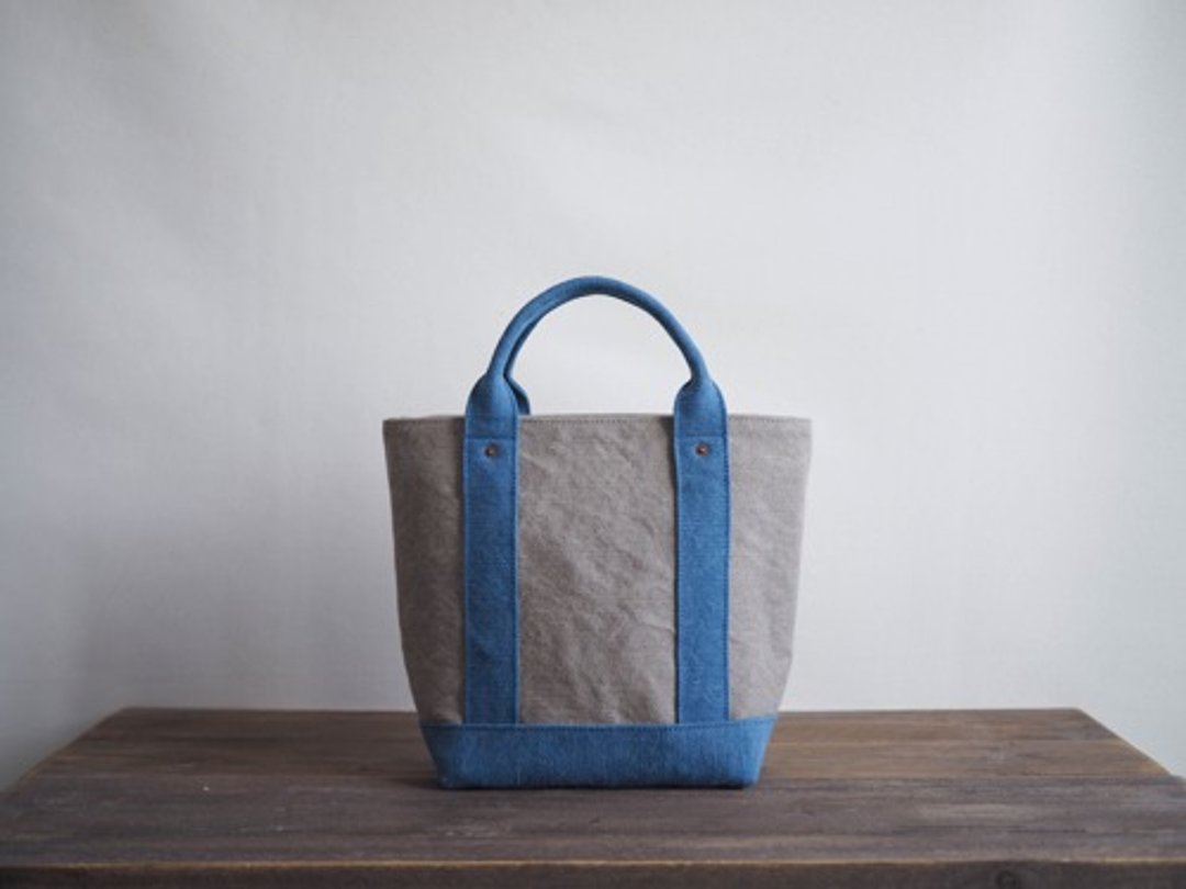 Made-to-order [MILITARY TWILL] Twill with lid Tate Naga Tan Beige x Blue - 手提包/手提袋 - 棉 