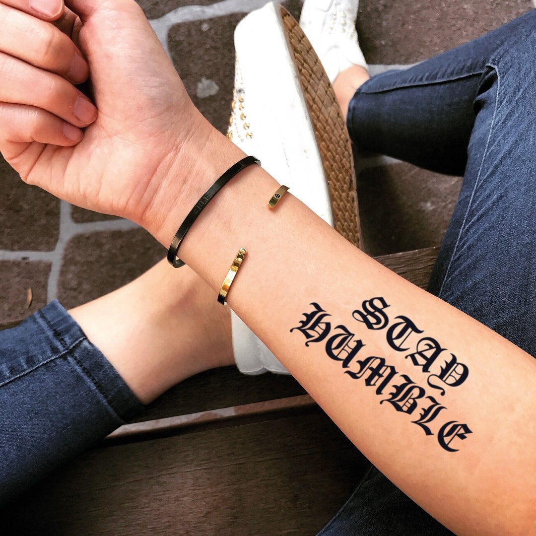 OhMyTat 保持谦虚 Stay Humble 刺青图案纹身贴纸 (2 张) - 纹身贴 - 纸 黑色